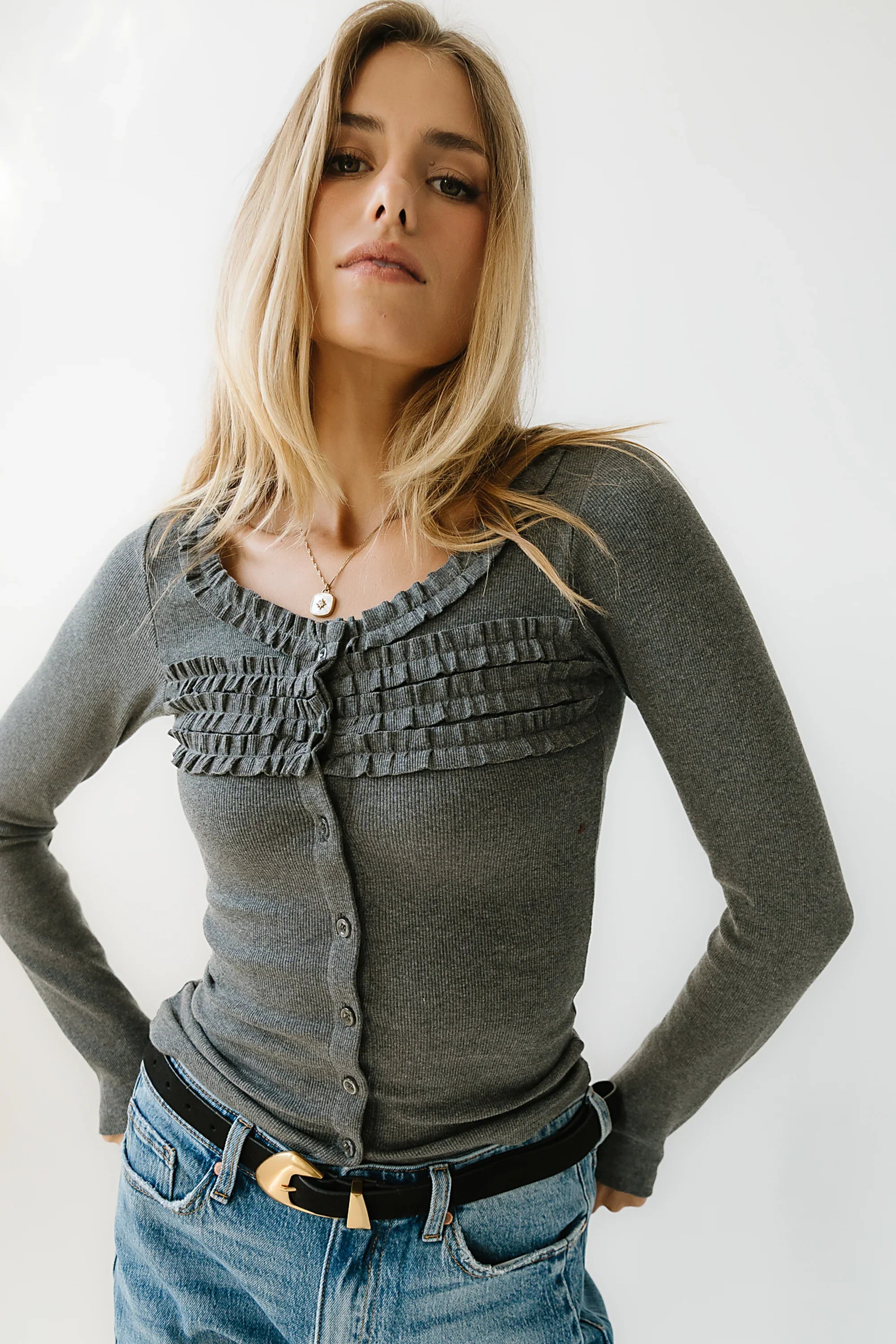 Mattie Ruffle Top in Heather Grey