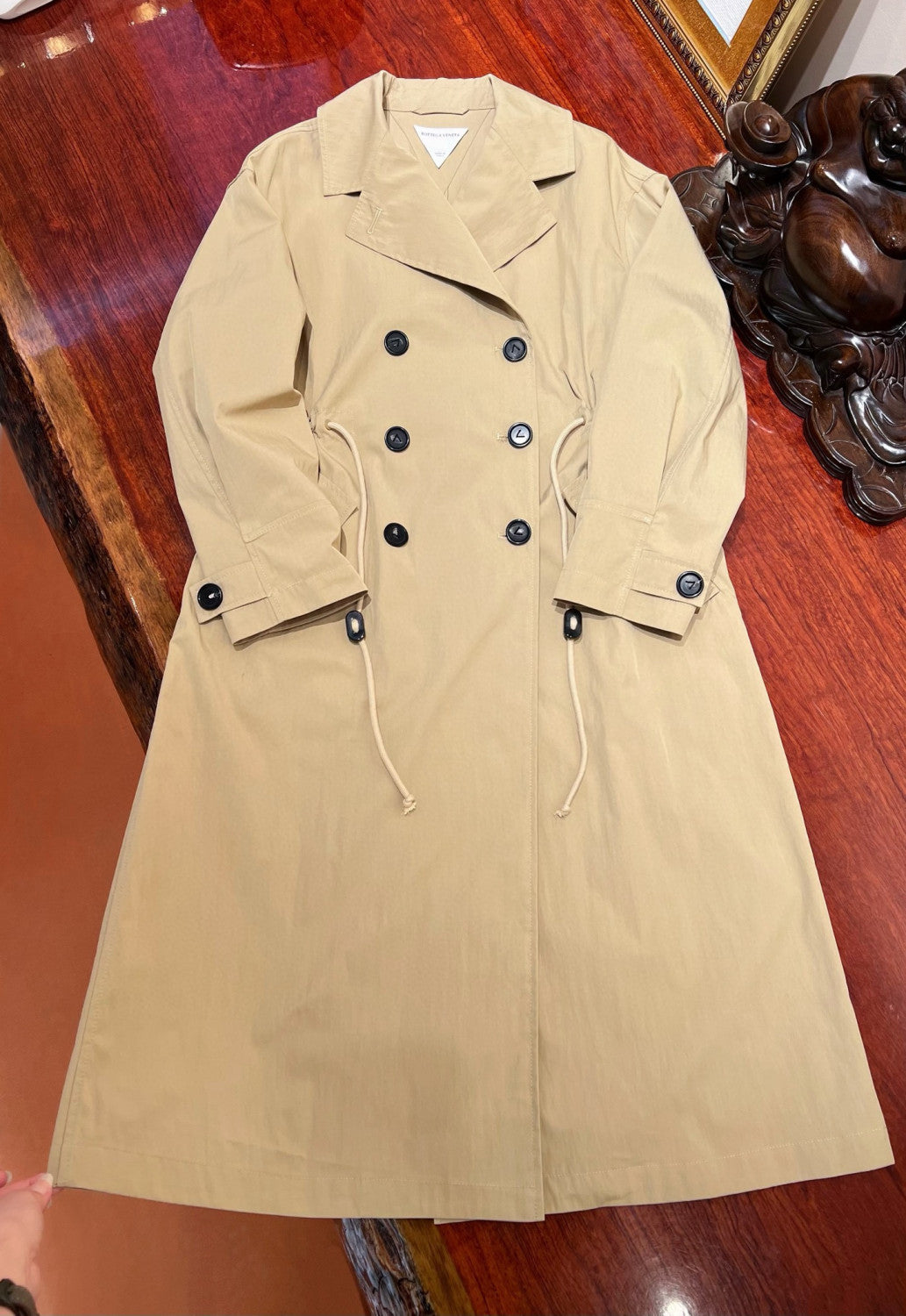 Bottega Veneta Women's Knitted Collar Solid Color Double-Breasted Spring/Fall Lapel Tie-Front Trench Coat Ngvp #2515