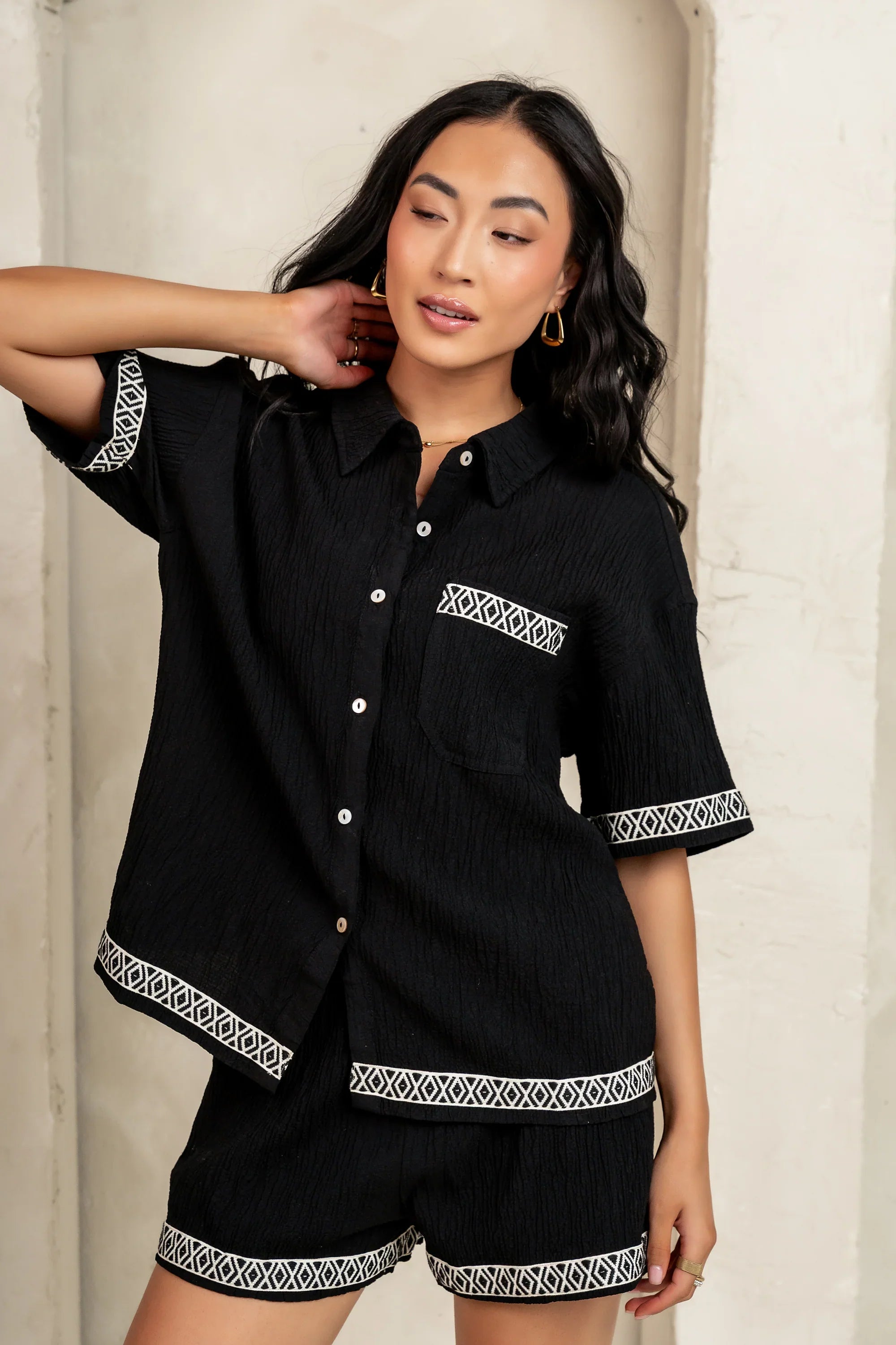 Charley Abstract Button Up in Black