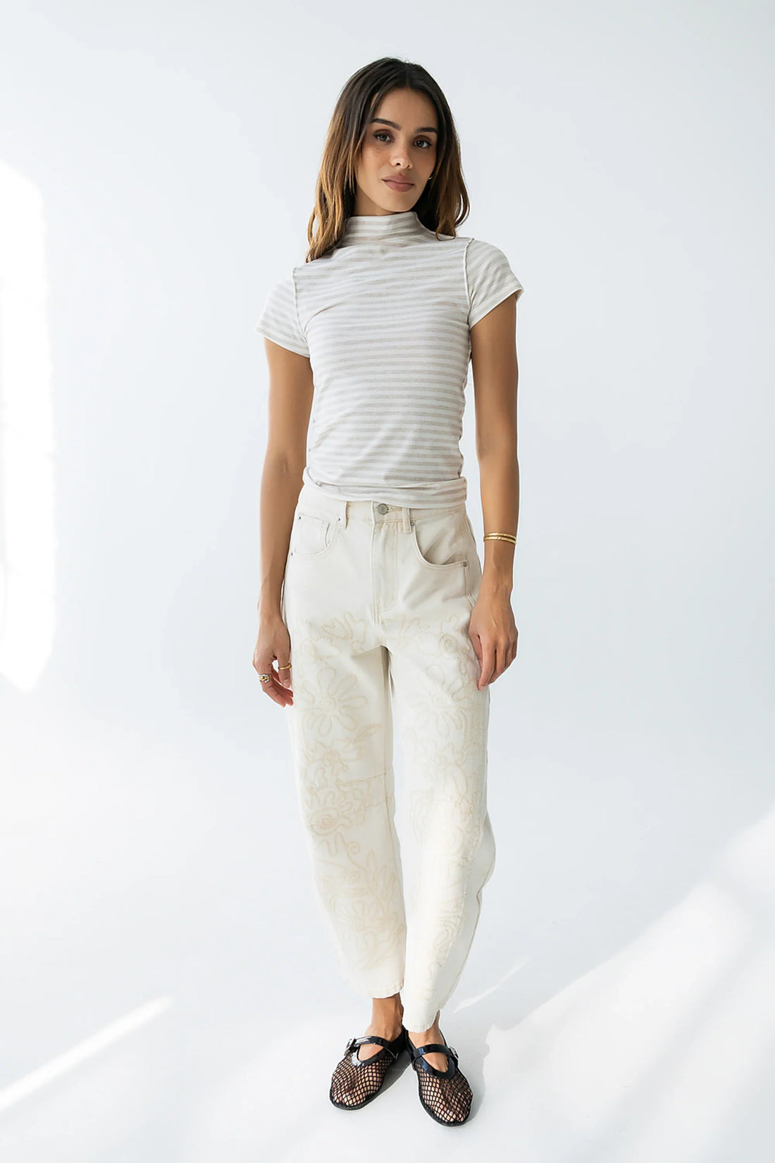 Lennon Striped Top in Oatmeal