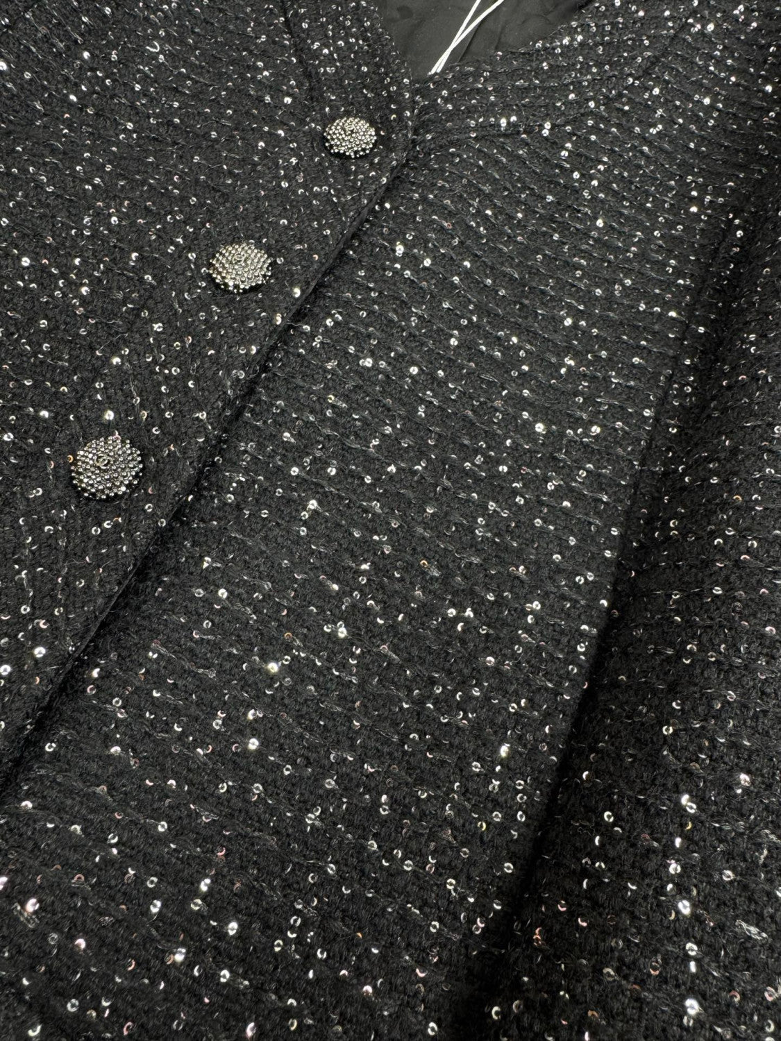Chanel 25B Black Sequined Tweed Jacket #333126