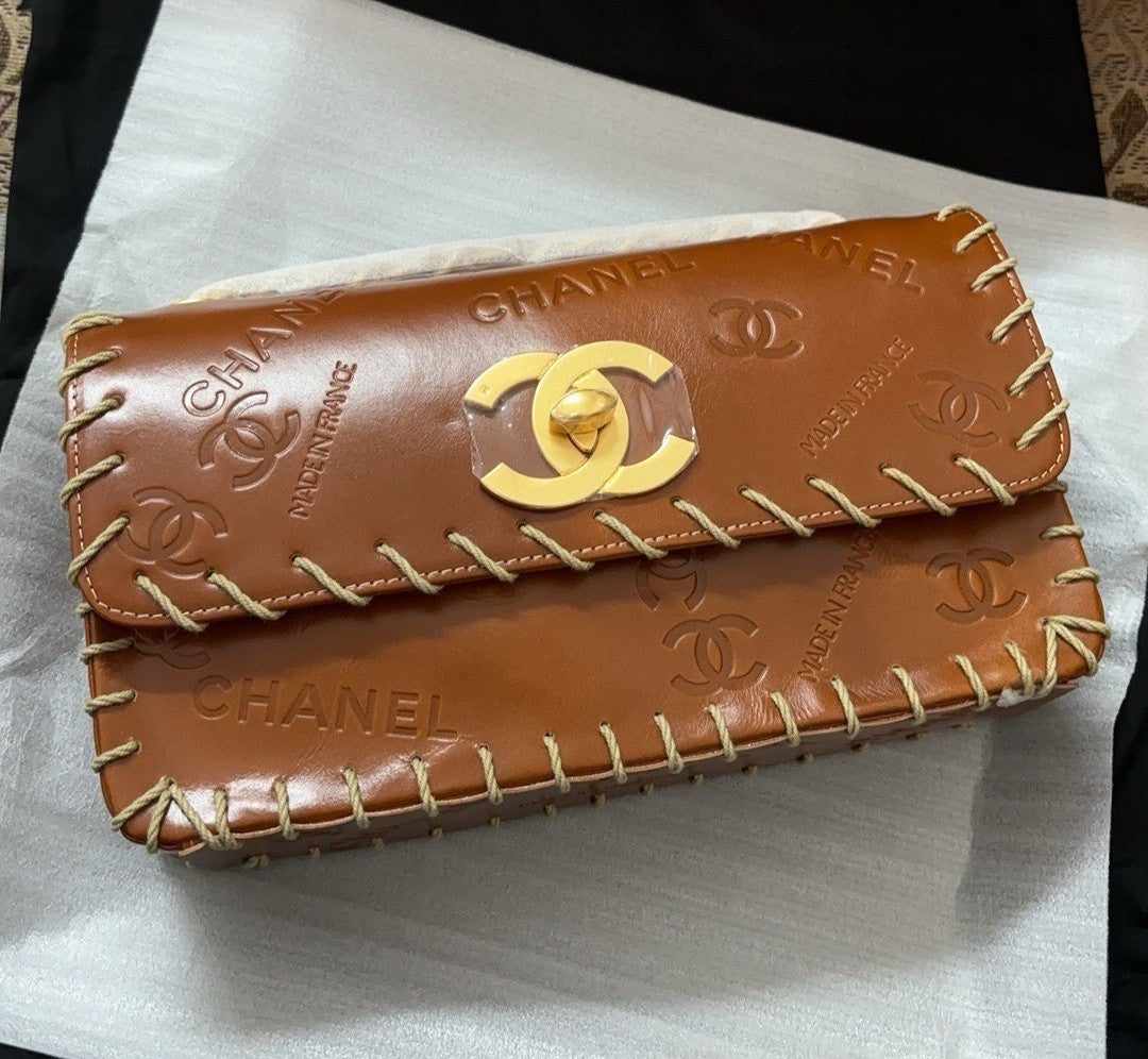 Chanel Vintage CF Women's Solid Color Cowhide Embossed Print Woven Shoulder Crossbody Bag Bags #75198