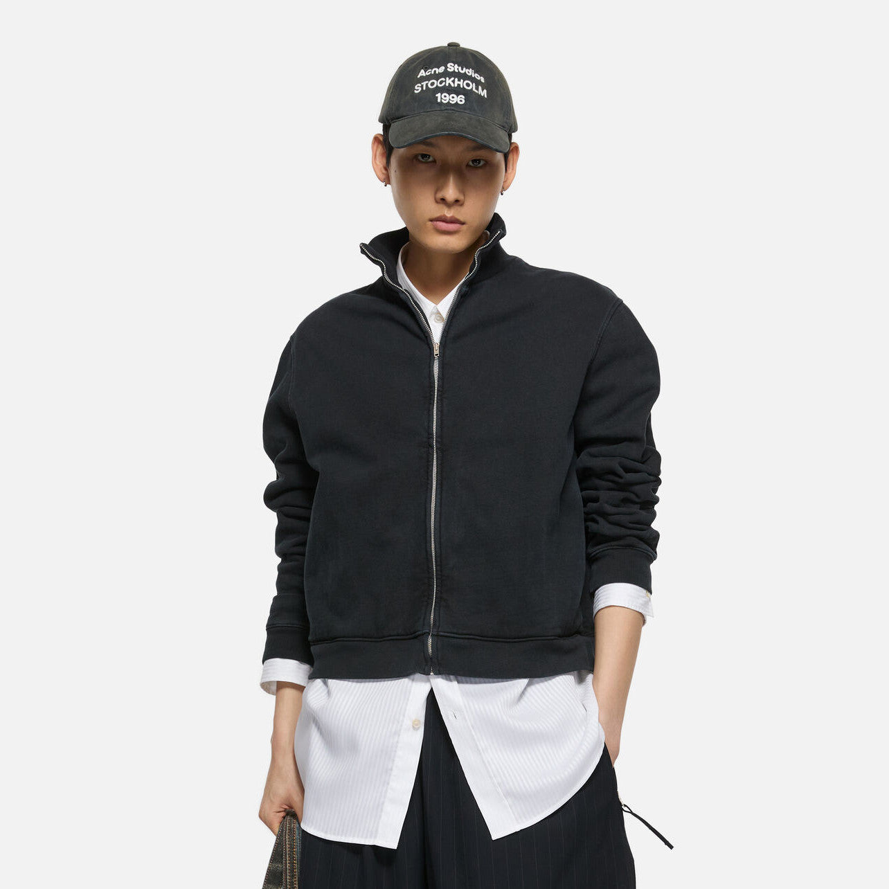 Acne Studios Women's And Men's Spring/fall Fashion Casual Solid Color Minimalist Logo Letter Embroidery Zipper Long Sleeve Sweatshirt Jacket #78317