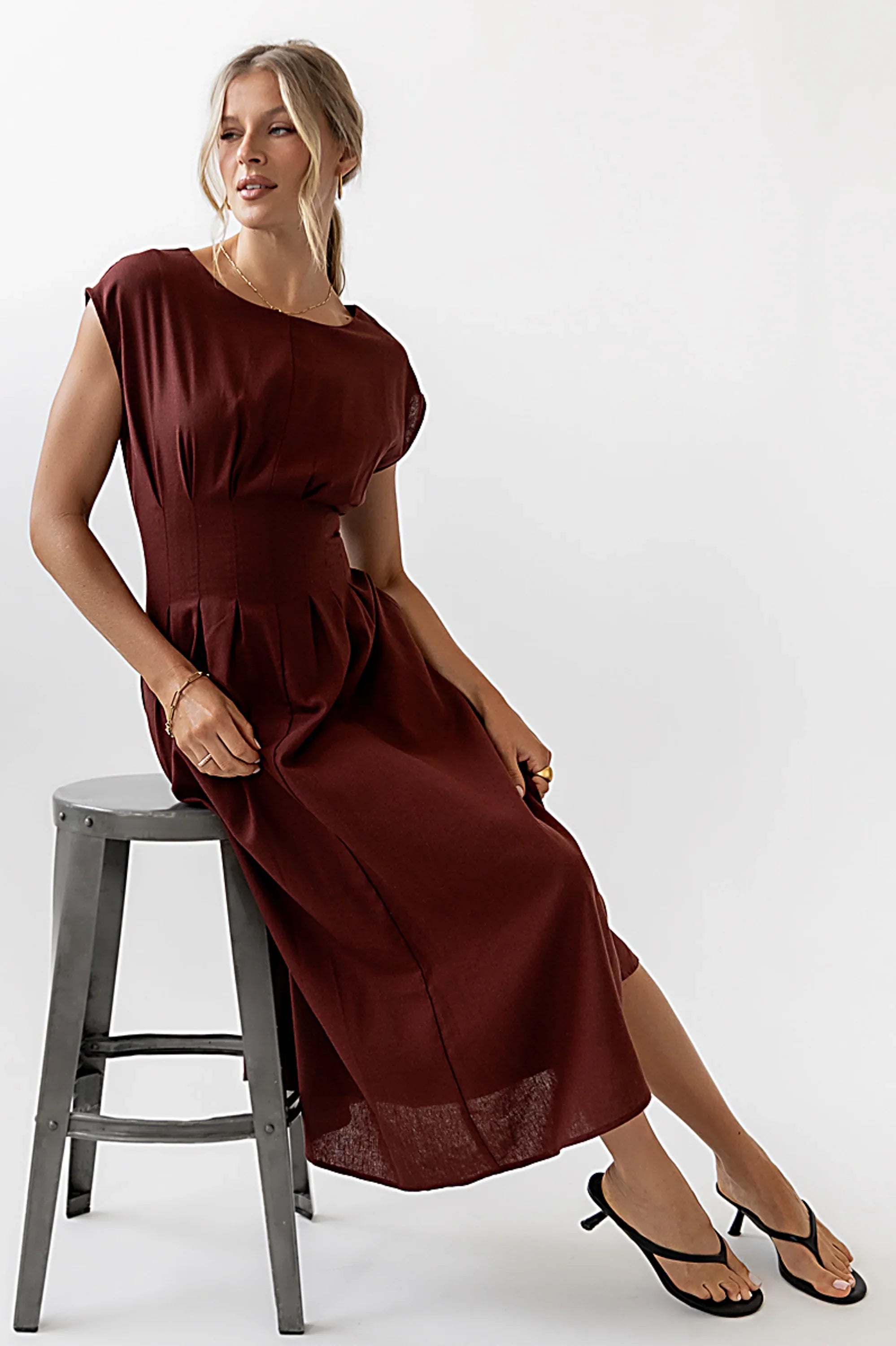 Matilda Pleated Maxi Dress in Rust