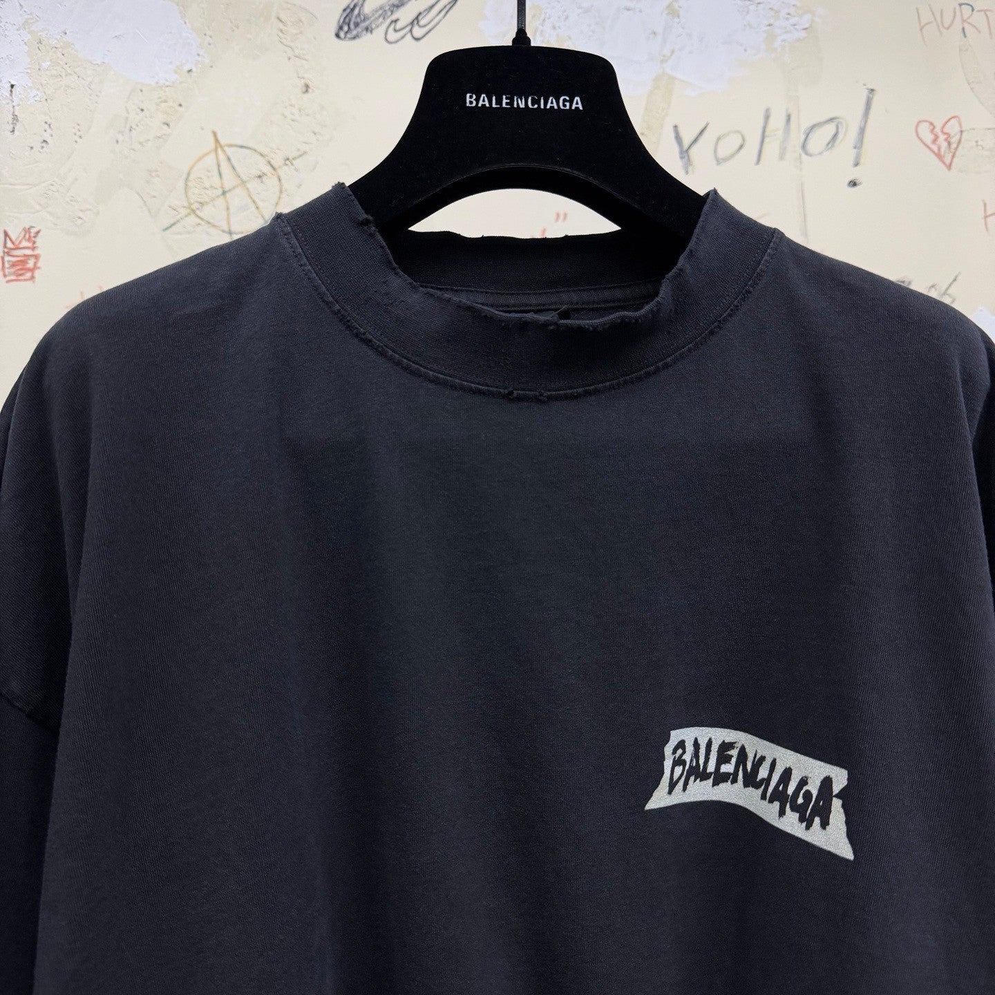 Balenciaga Top-quality Version Women's Masking Tape T-shirt Medium Fit in Faded Black #336738