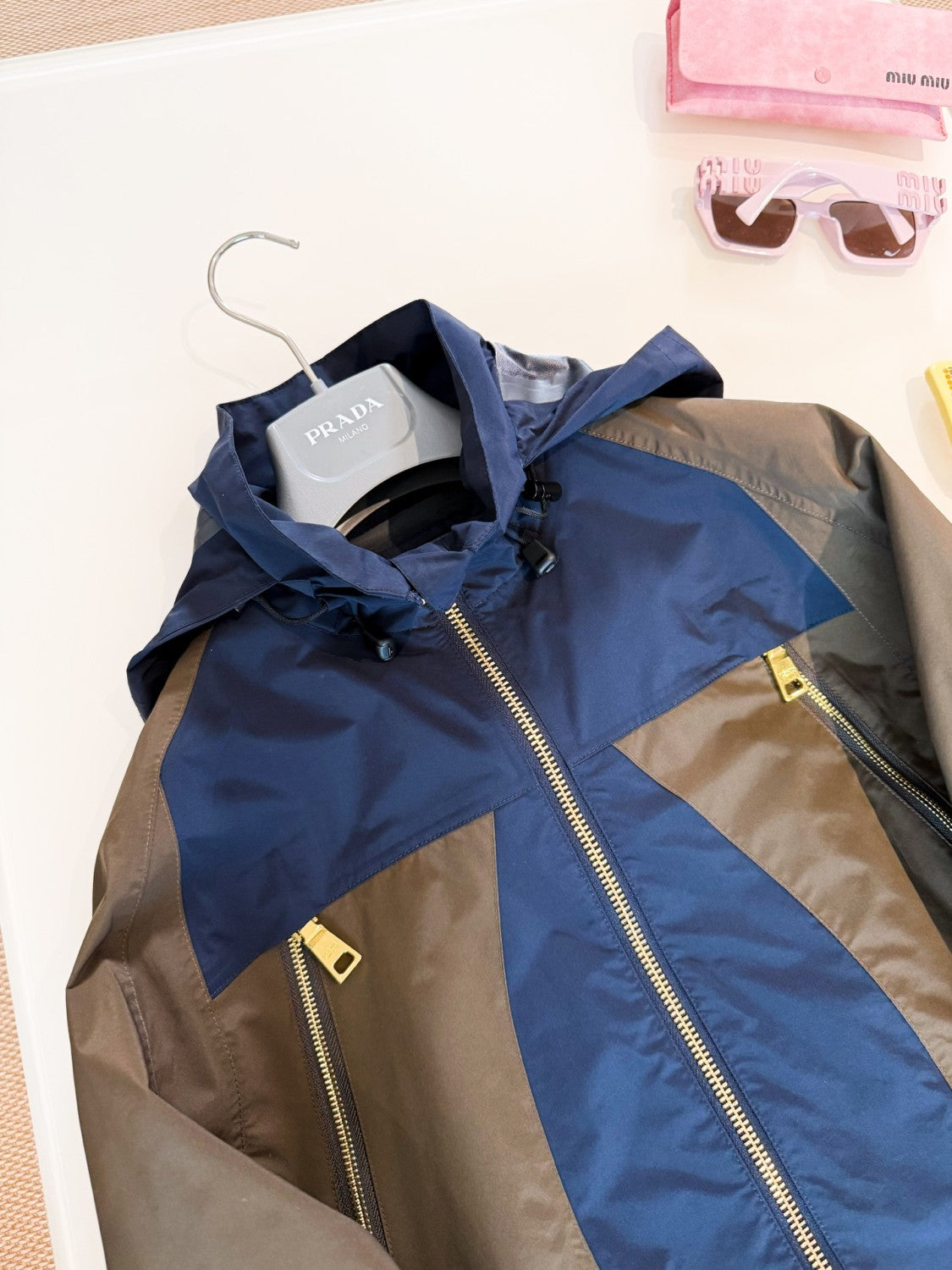 Prada Men's And Women's Spring/Fall Fashion Casual Hooded Zipper Color Block Nylon Hooded Jacket #79183