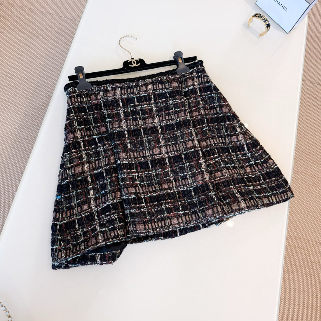 Chanel Women's Spring/Fall Vintage Tweed Stand Collar Single-Breasted Casual Short-Sleeve Jacket High-Street Skirt Ngvp #2343