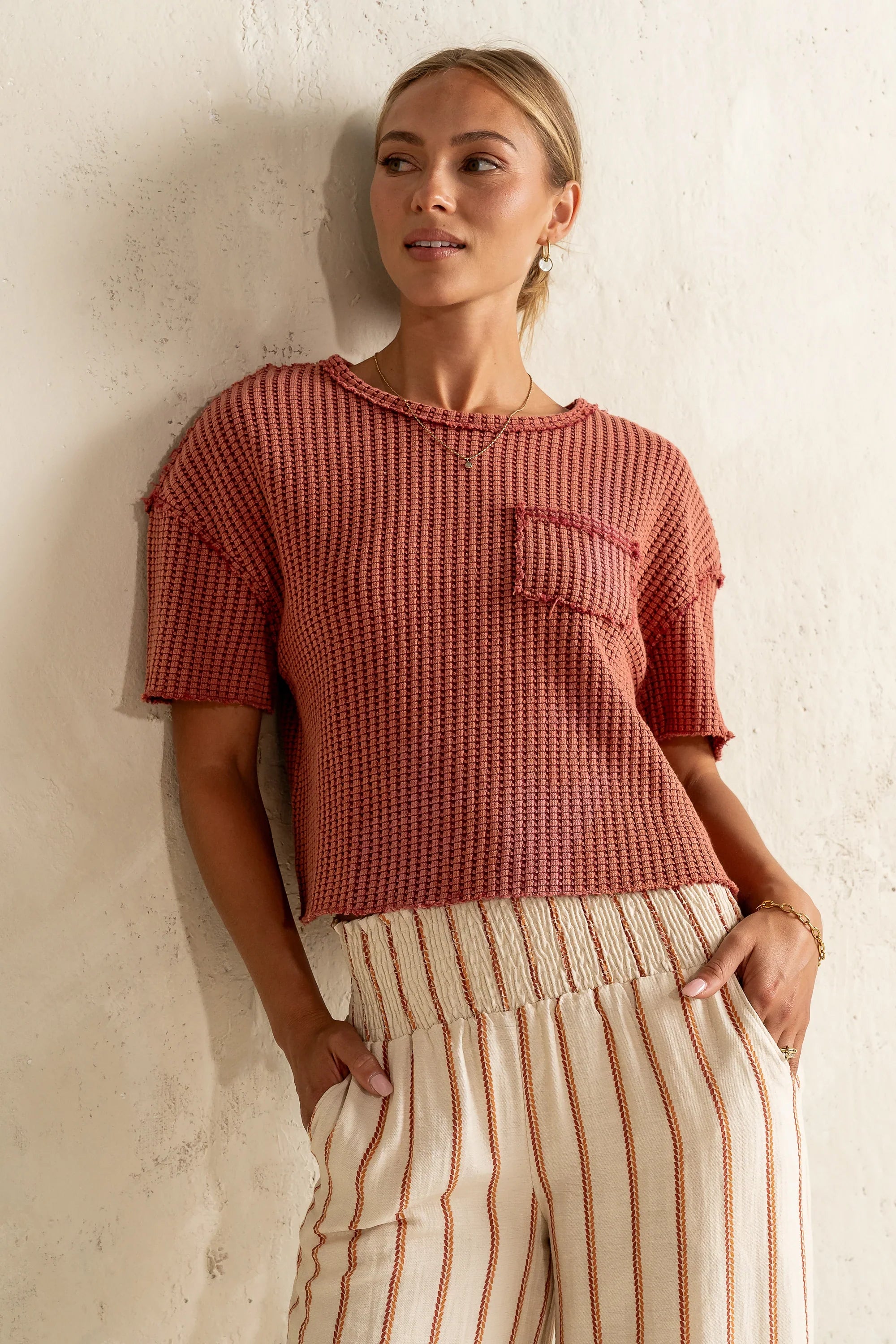 Amaya Knit Tee in Brick