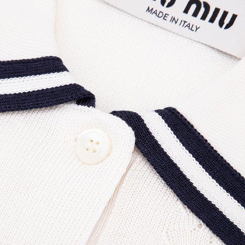MiuMiu Fw25 Contrast Color Hollow Pullover Polo Shirt #334131