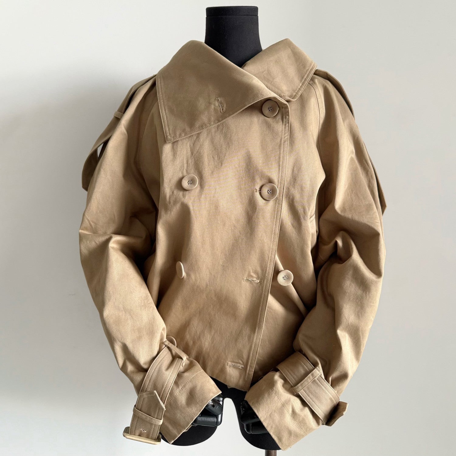 Acne Studios Women's Spring/Fall Fashion Casual Love You Solid Color High-Neck Double-Breasted Twill Trench Coat Short Jacket #78969