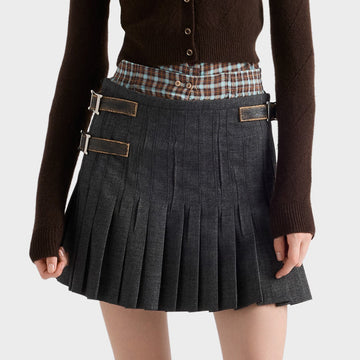 PRADA Slate Gray Pleated Rush Stitch Wool Miniskirt #335944