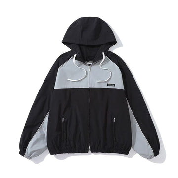 MiuMiu Women's Spring/Summer Striped Color-Block Logo Zipper Hooded Oversized Short Jacket #81594