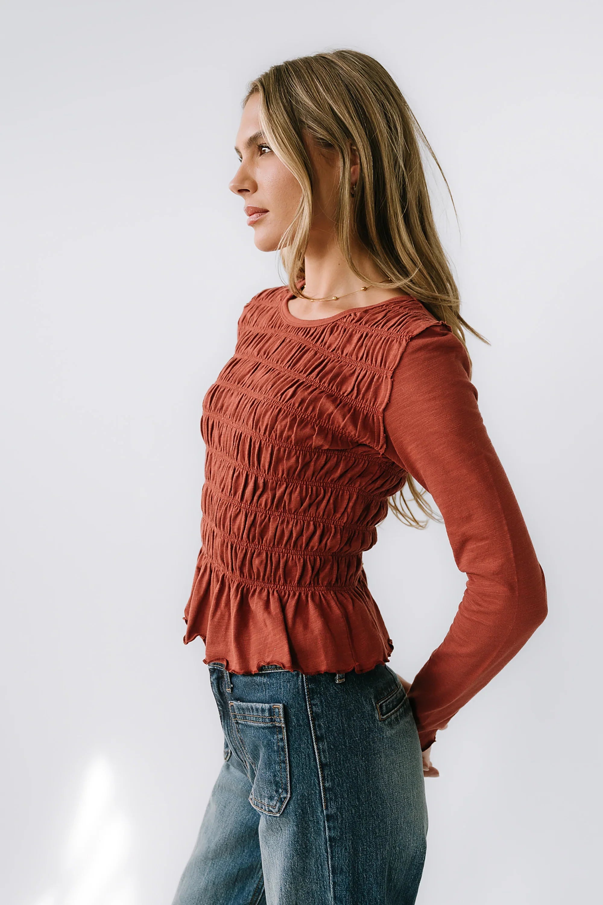 Harry Smocked Top in Brick