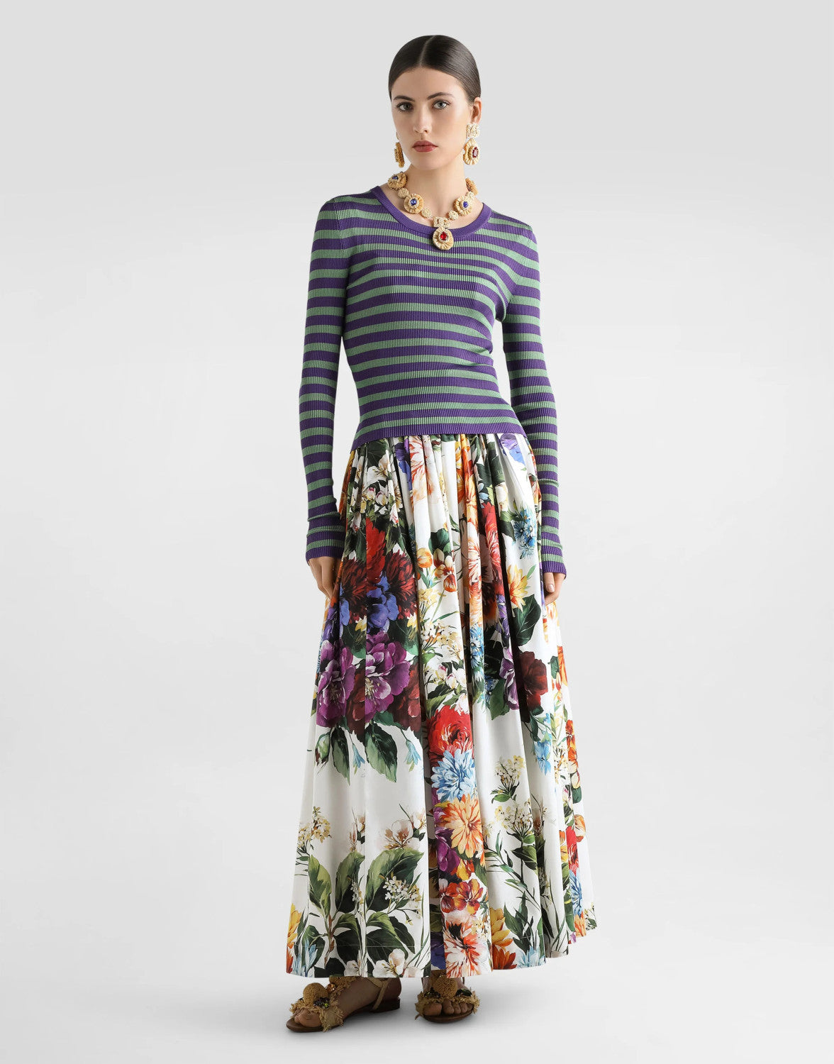 Dolce&Gabbana Women's Bouquet Flower-Print Summer Casual Wide Skirt Resort-Style Solid Color Skirt Ngvp #2376