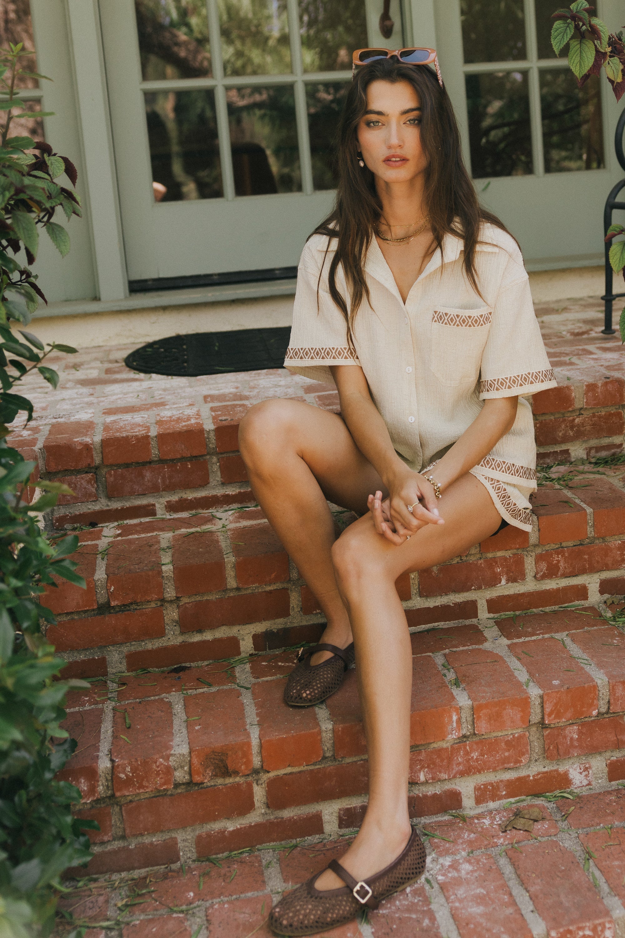 Charley Abstract Button Up in Natural
