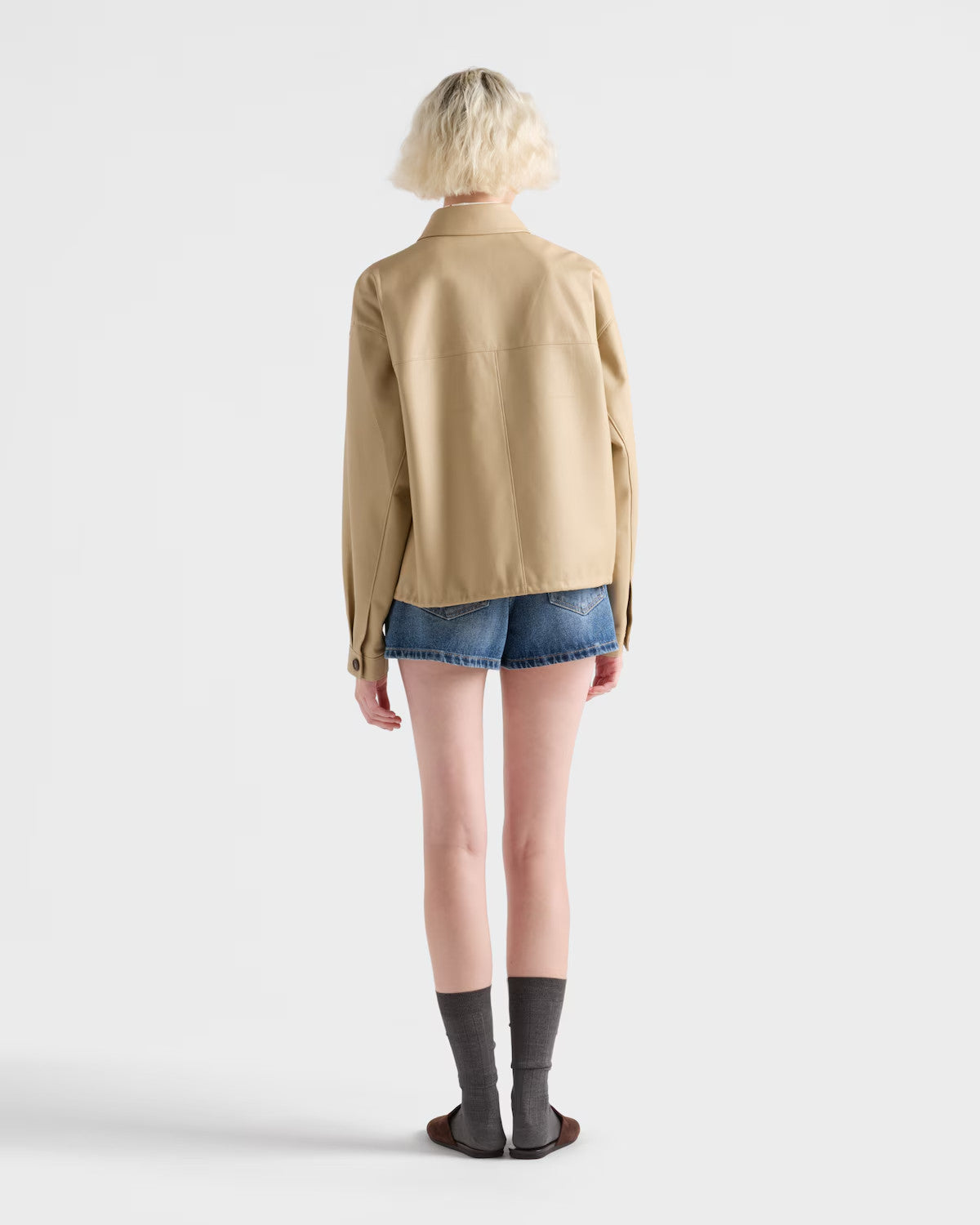 Prada Women's Summer High-Waisted Solid-Color Cotton Logo Denim Shorts #81526
