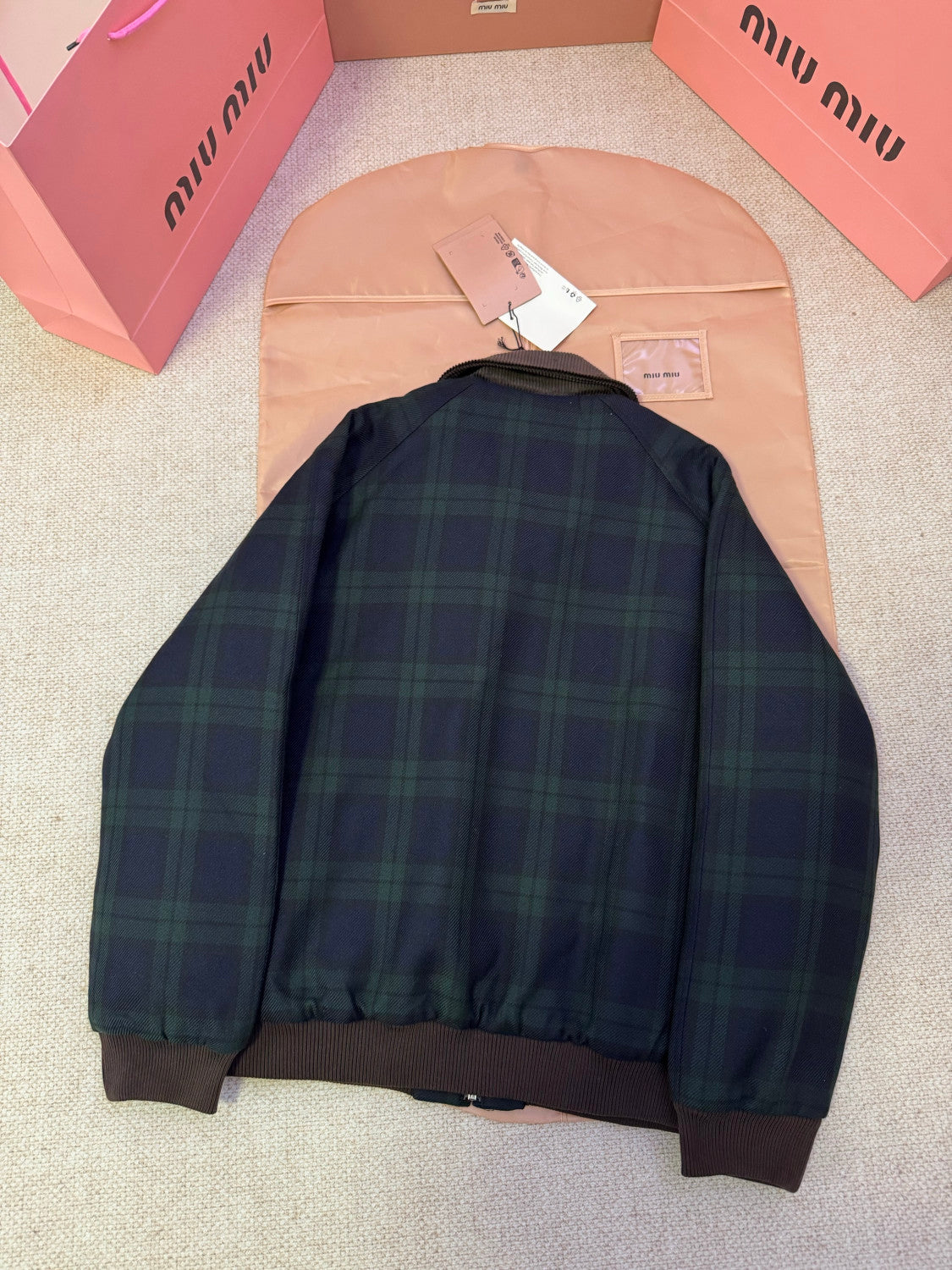 MiuMiu Women's Blue green Checked Twill Blouson Jacket #333542