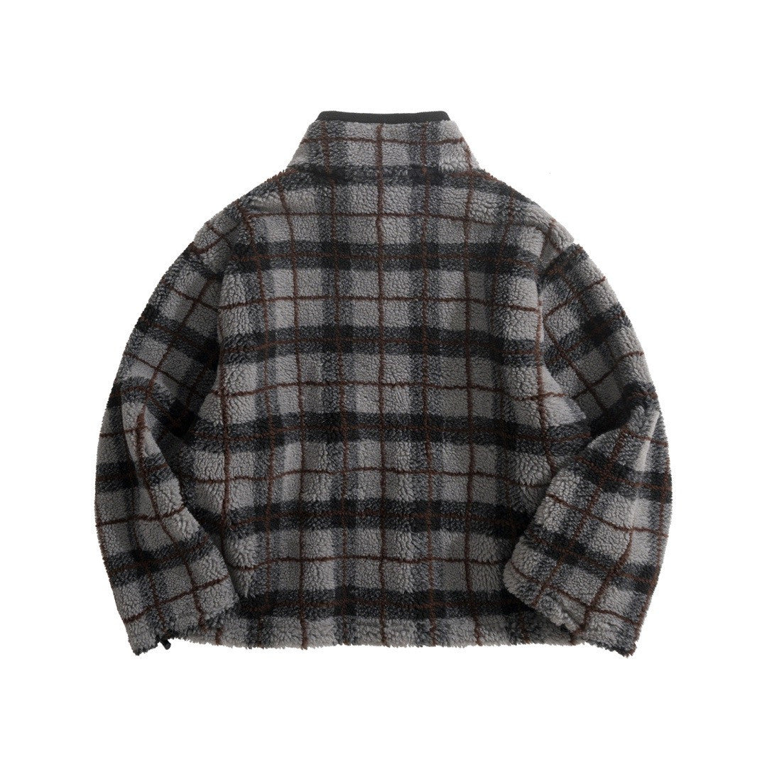 MiuMiu Gray black Checked Teddy Zipper Jacket #335443