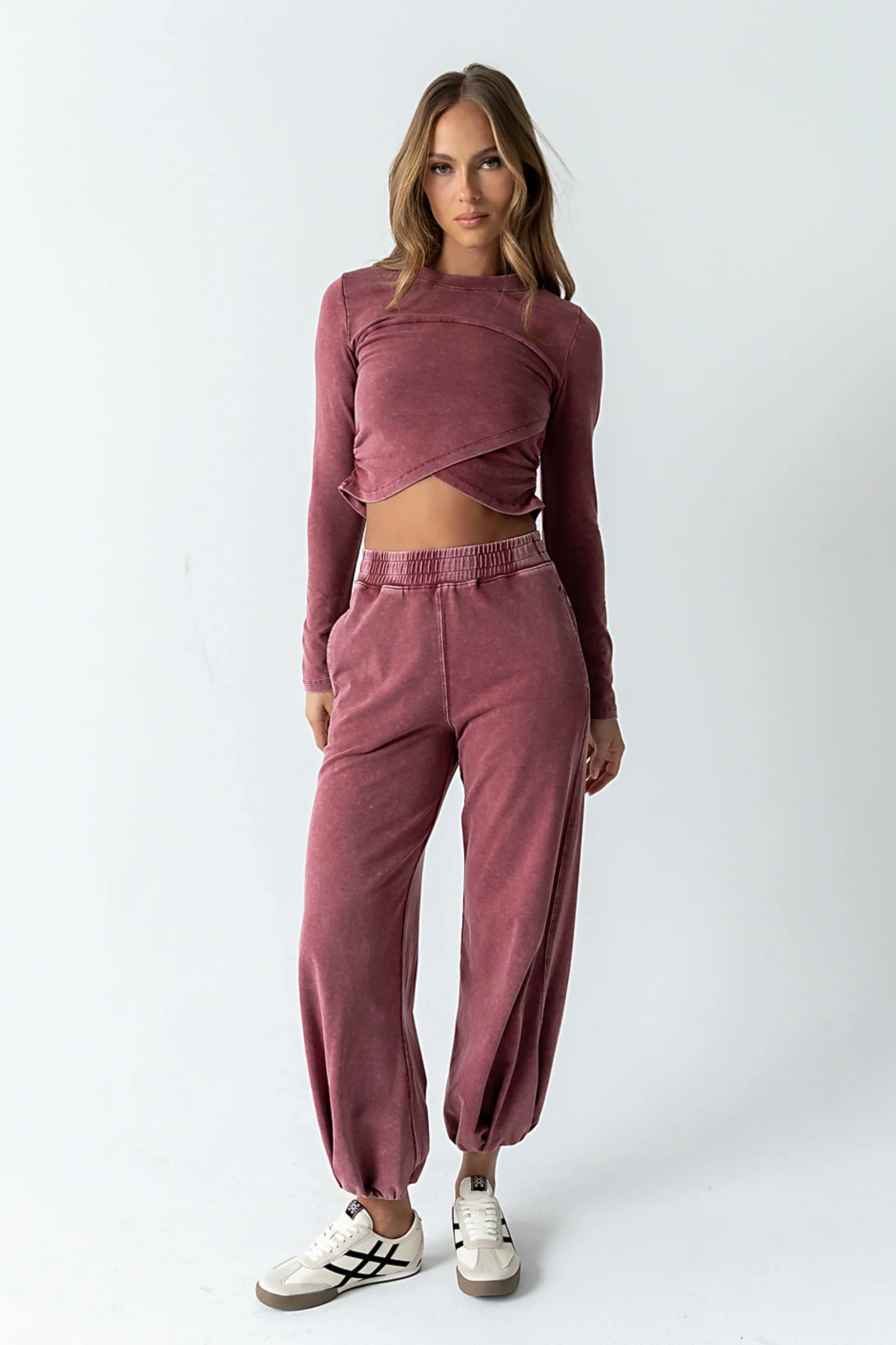 Kassie Crossover Crop Top in Berry