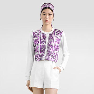 Dolce&Gabbana Majolica Printed Silk knitted Cardigan Women's Spring Summer Purple Fashion Elegant Single Breasted Sweater Ngvp #2427