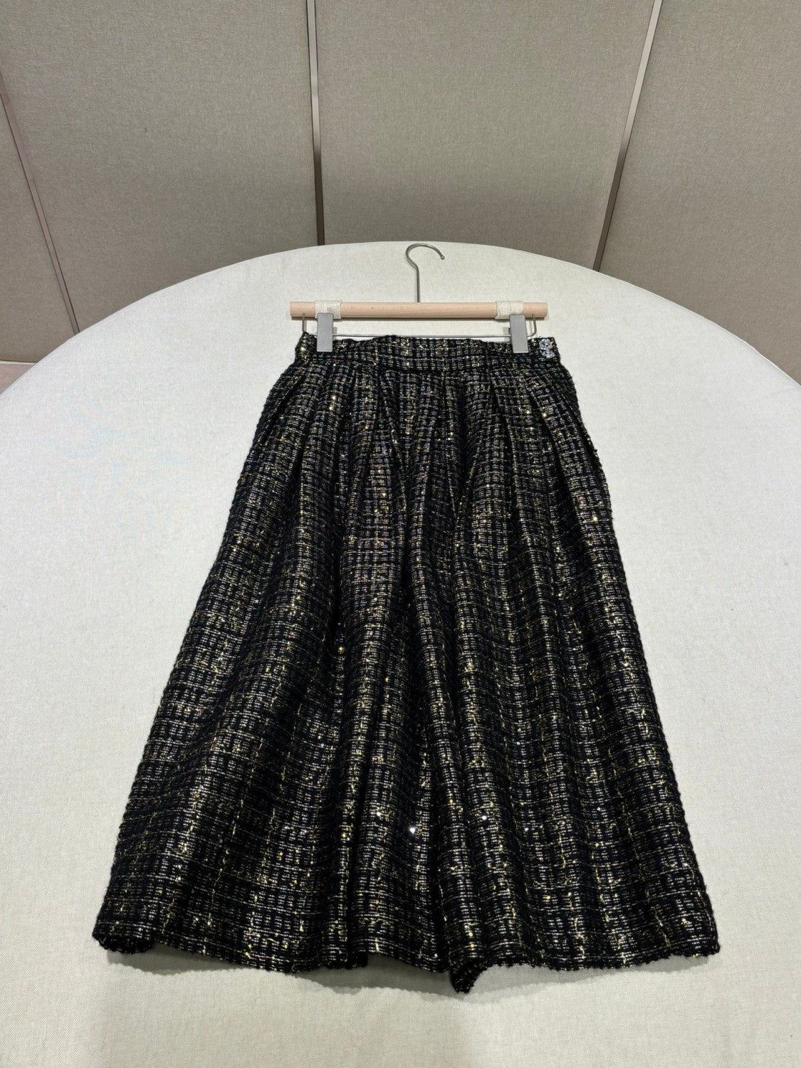 Chanel Women's Spring/autumn Vintage Suit Black And Gold Rhinestone Floral Embroidery Blend Belt Long Sleeve Jacket Pleated Halter Dress Vacation Set Ngvp #2243