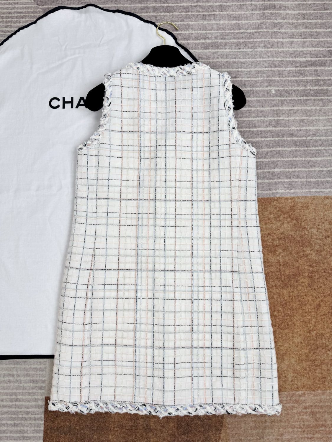 Chanel 25SS White Plaid Tweed Vest Dress #333127