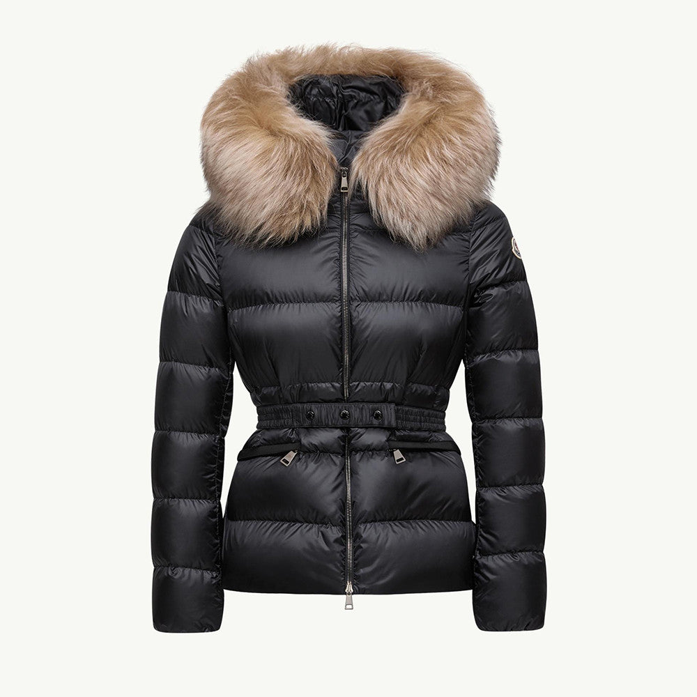 Moncler Black Beige Boed Hooded Shearling Trimmed Short Down Jacket Short Down Jackets #293421
