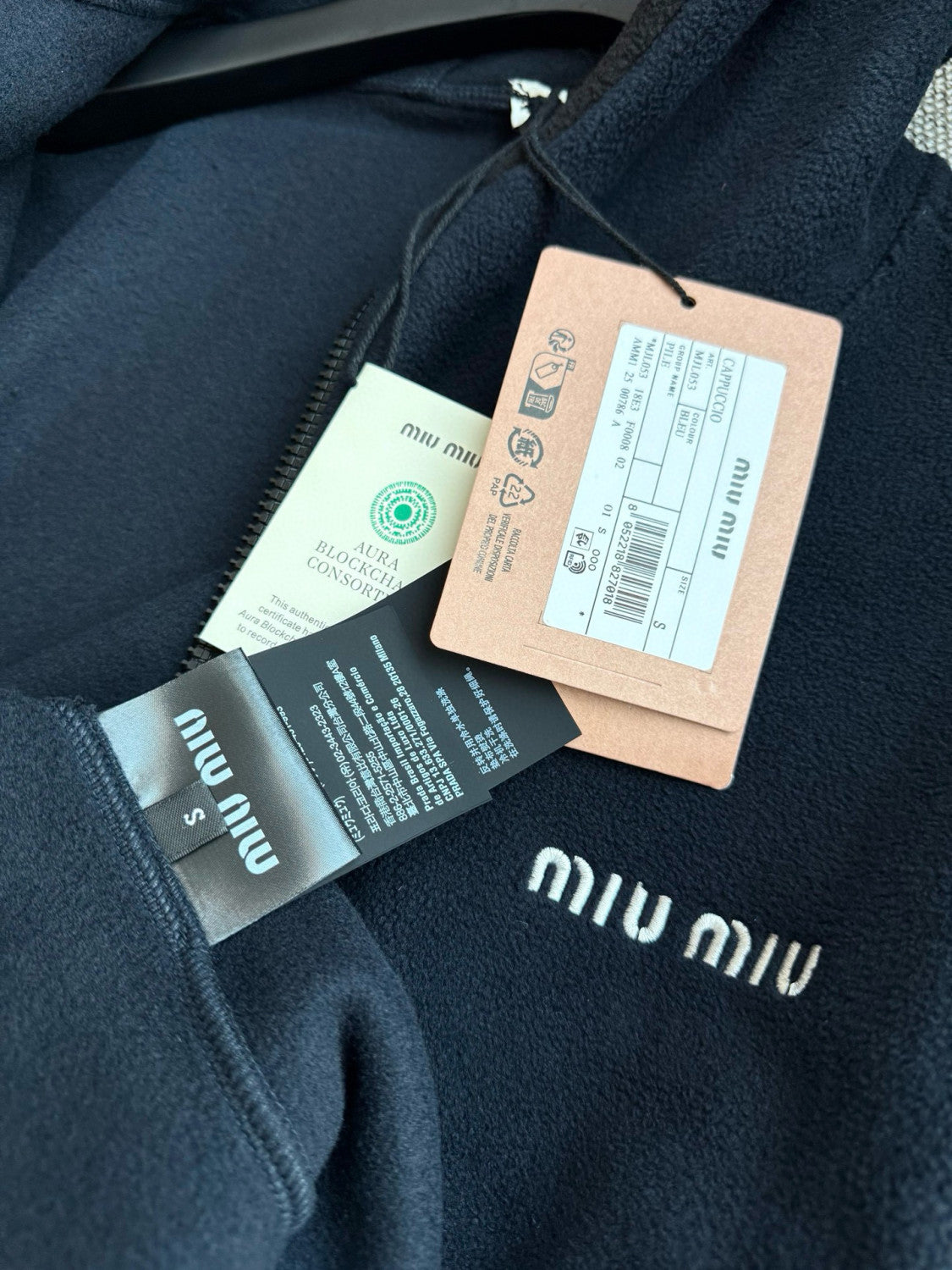 MiuMiu Women's Logo Embroidered Zipper Half-High Neck Solid Fleece Jacket Spring/Fall Long Sleeve Oversized Hooded Sweatshirt #81577