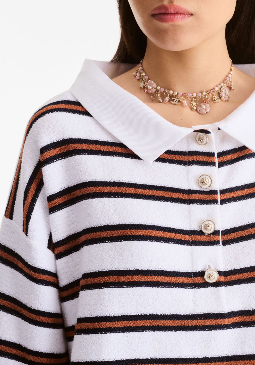 Chanel Pullover Cotton White Navy Blue Brown #335730