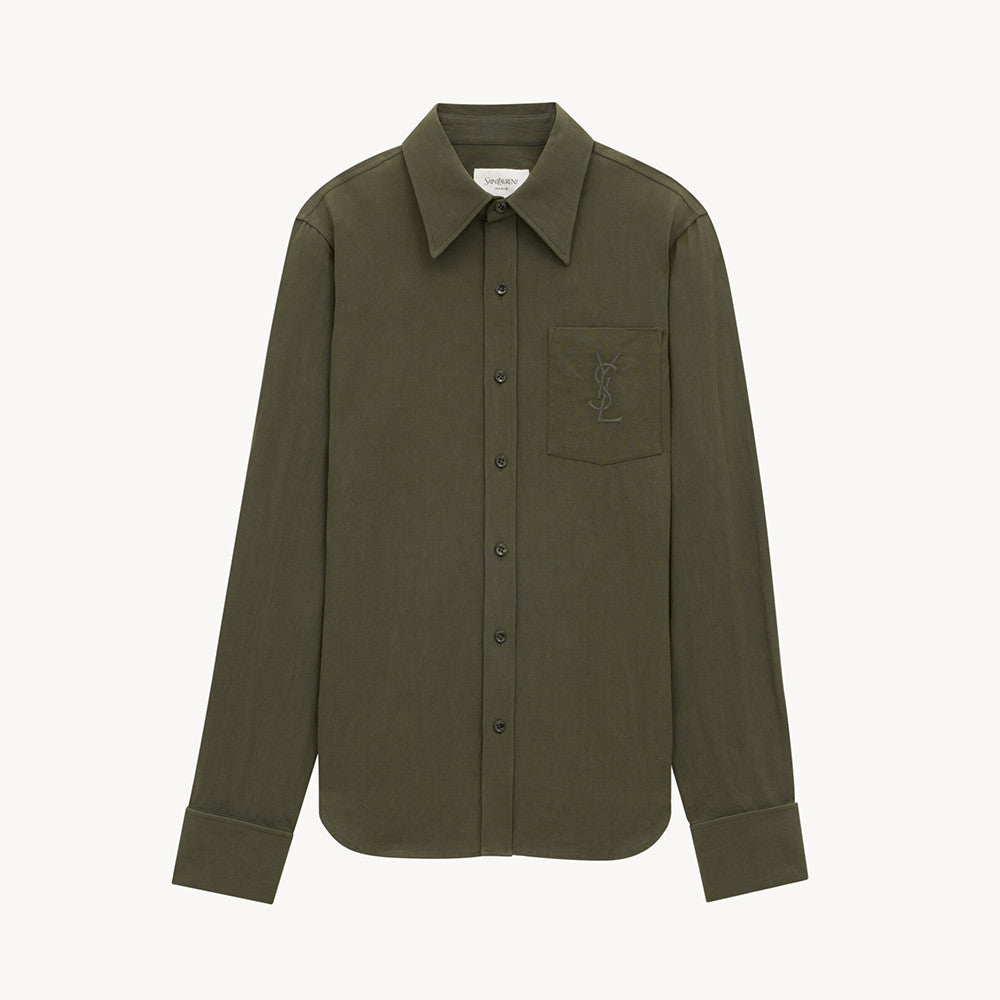 Saint Laurent Women's Lapel Embroidered Pocket Logo Shirt #333271