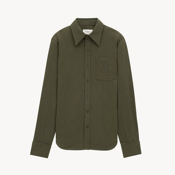 Saint Laurent Women's Lapel Embroidered Pocket Logo Shirt #333271