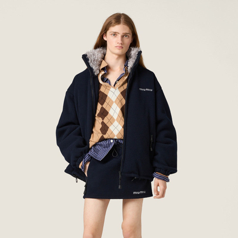 MiuMiu Women's Embroidered Logo Stand Collar Solid Color Zipper Long Sleeve Puffer Down Jacket For Fall/Winter #81558