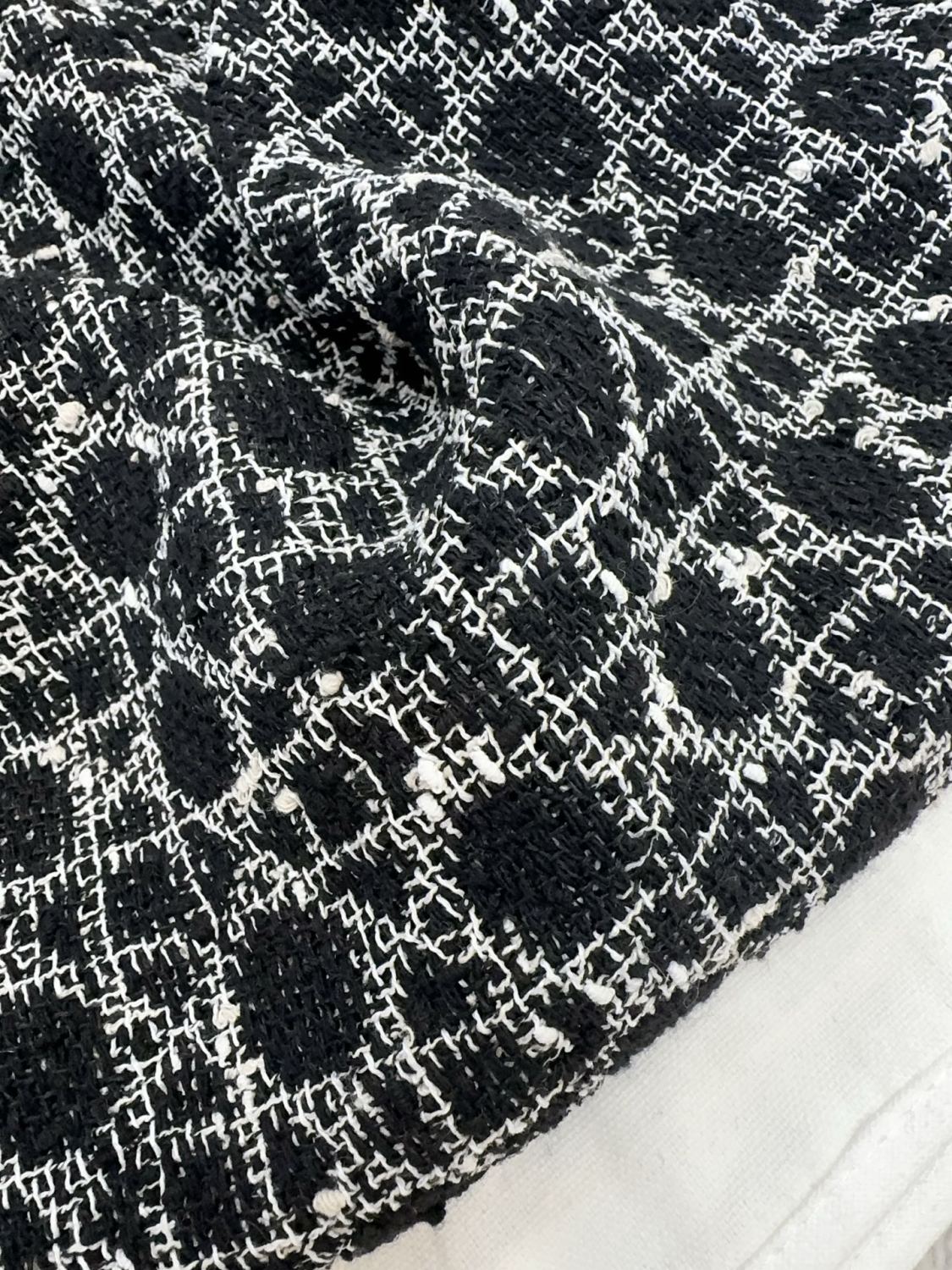 DIOR Macrocannage Regular Fit Jacket Mid-Length Macrocannage Flared Skirt  Black White Cotton-Blend Tweed Knit  #334340