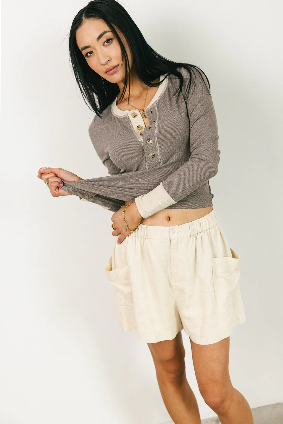 Elise Ribbed Top in Brown