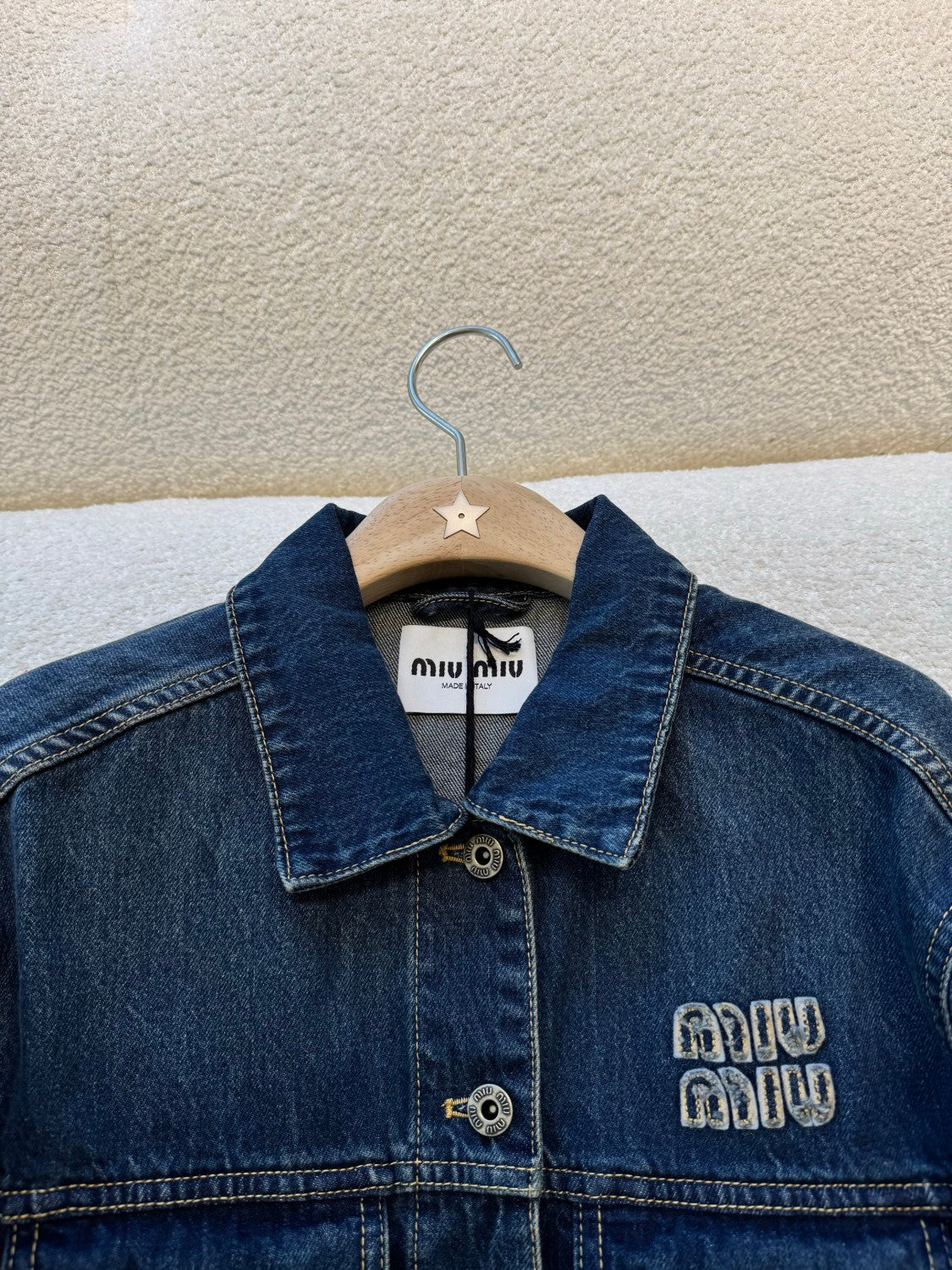 MiuMiu Women's Spring/Fall Fashion Casual Lapel Single-Breasted Patchwork Denim Jacket #78836