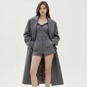 Dolce&Gabbana New Double-Breasted Long Coat Suit Shorts Suspenders #333268
