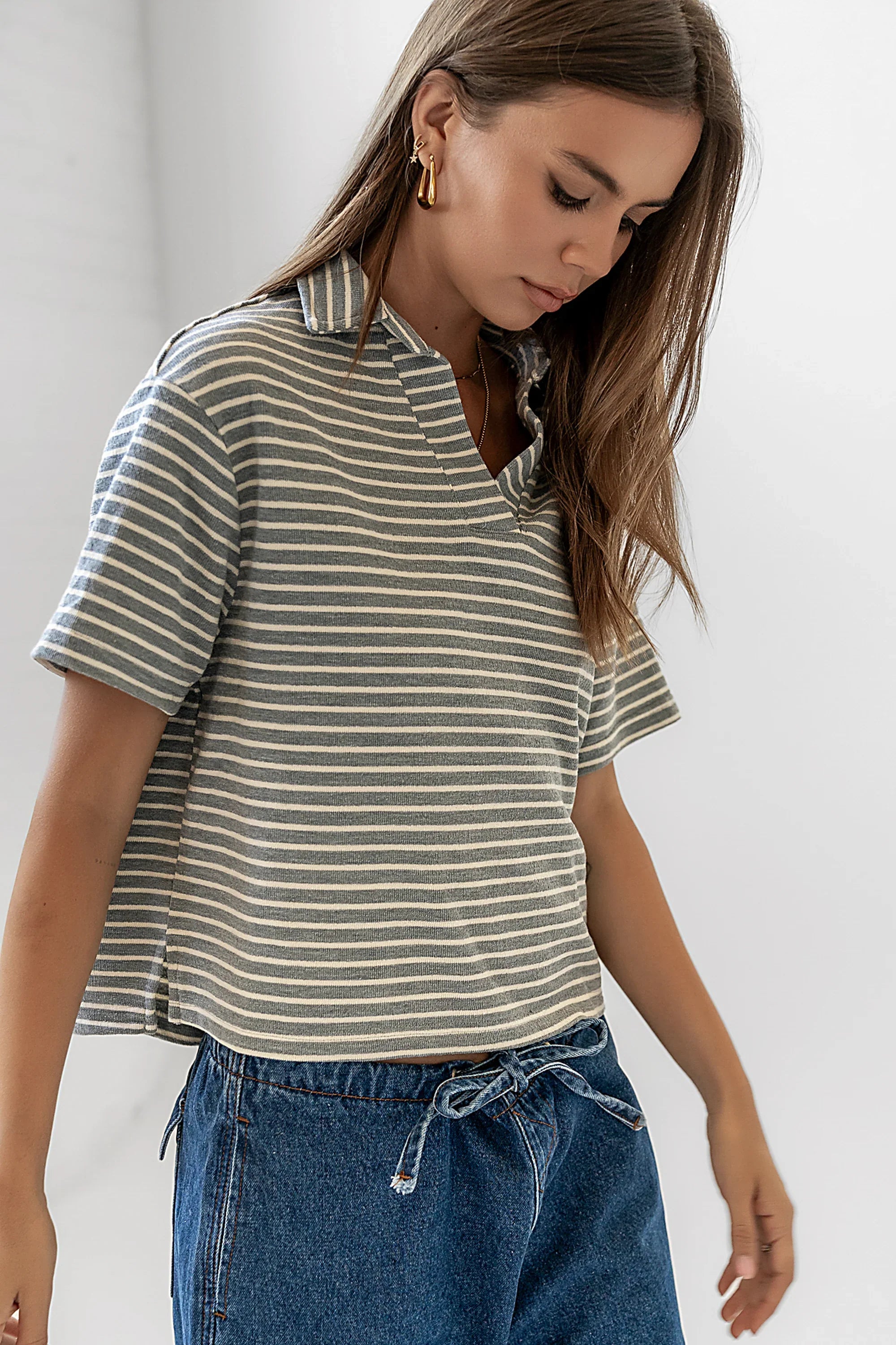 Lucca Striped Top in Grey