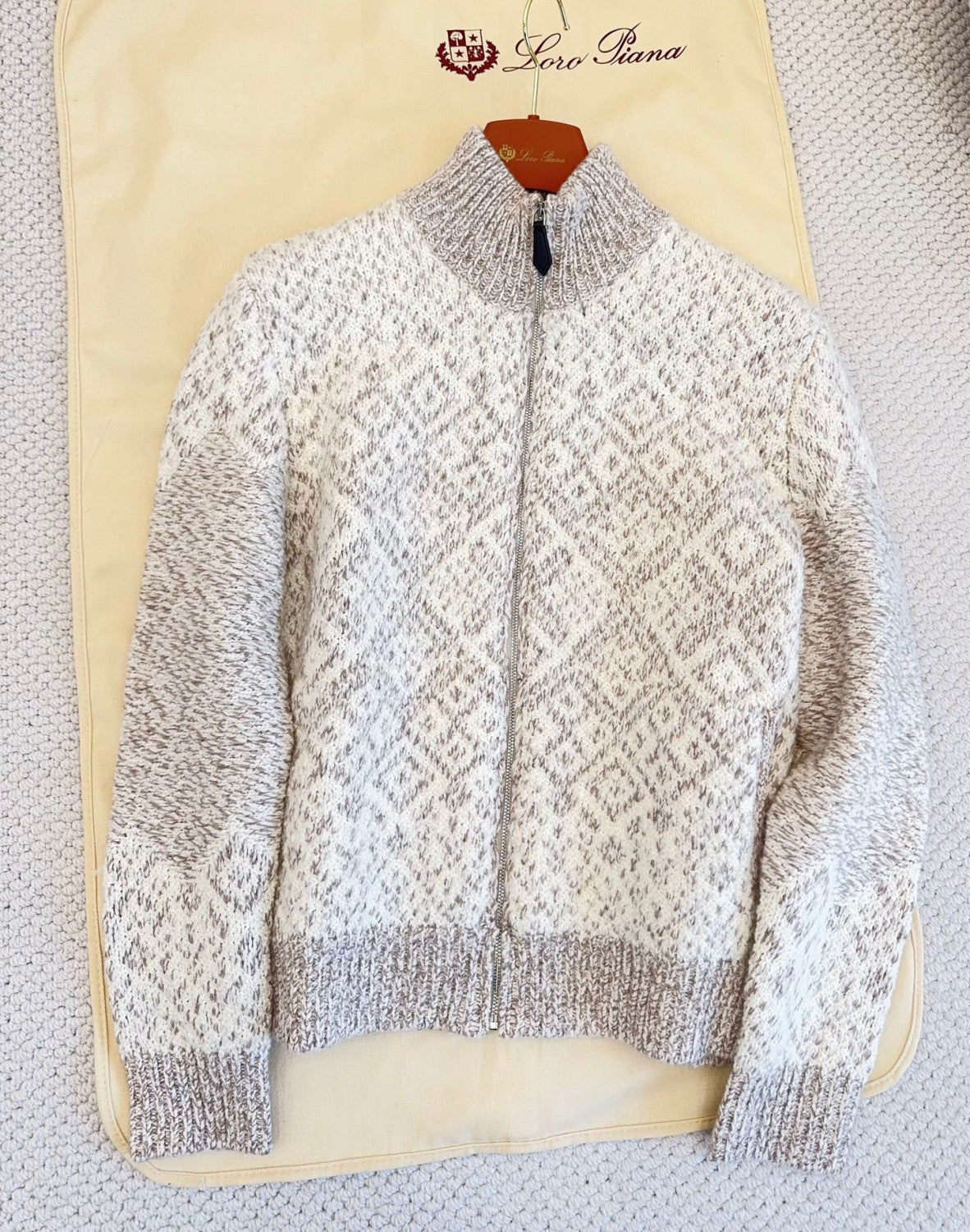 Loro Piana Paroo Bomber Sweater Cashmere White Beige#335464