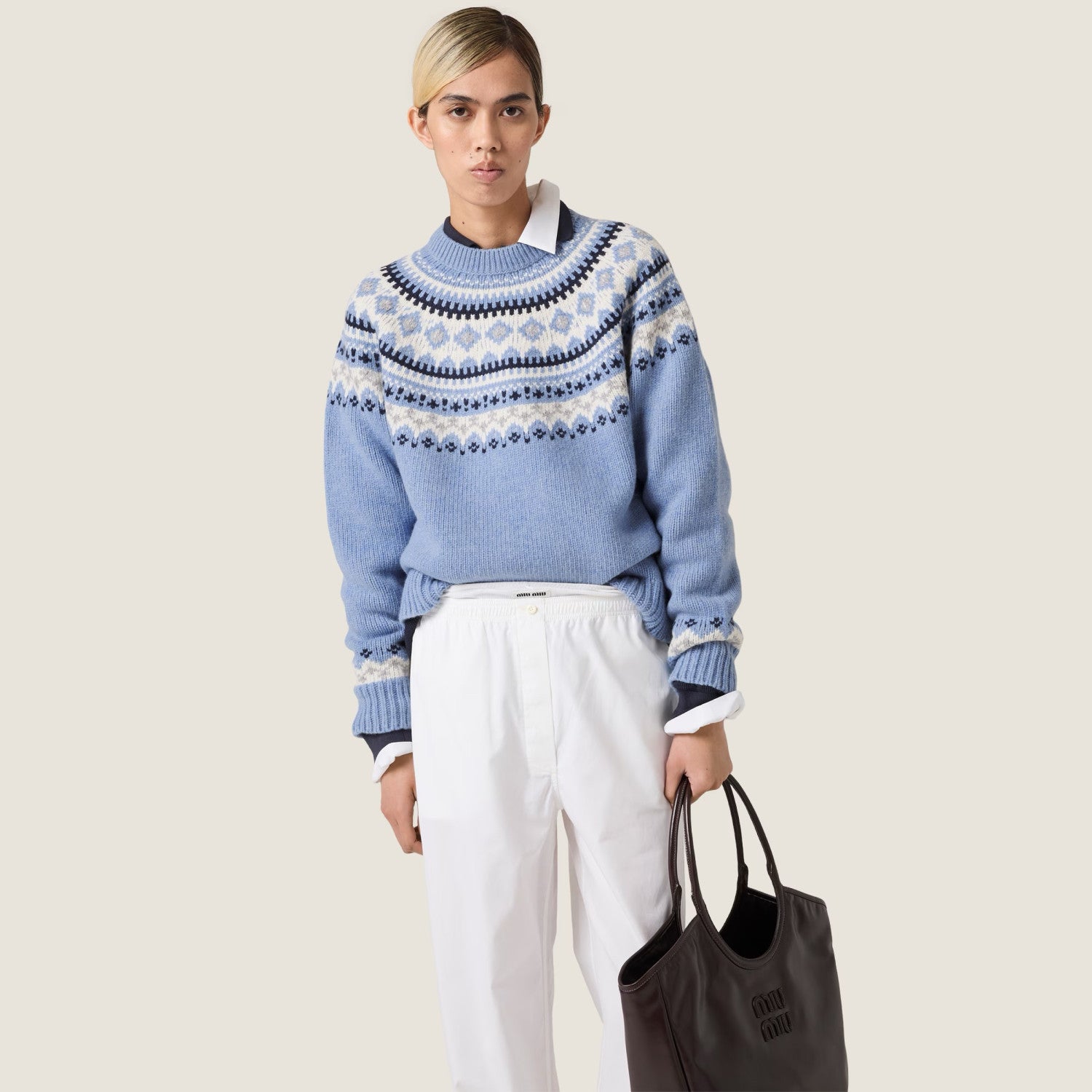 MiuMiu Wool Crochet Crew Neck Pullover Sweater #332159