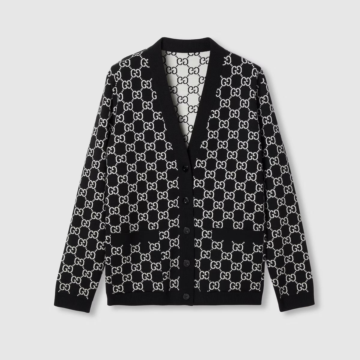 Gucci Men's And Women's Fall/Winter Fashion Casual Vintage Elegant V-Neck Single Button Reversible Logo Jacquard Knit Wool Cardigan #78587