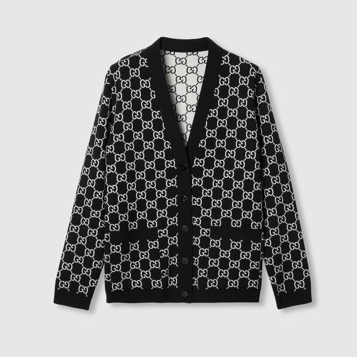 Gucci Men's And Women's Fall/Winter Fashion Casual Vintage Elegant V-Neck Single Button Reversible Logo Jacquard Knit Wool Cardigan #78587