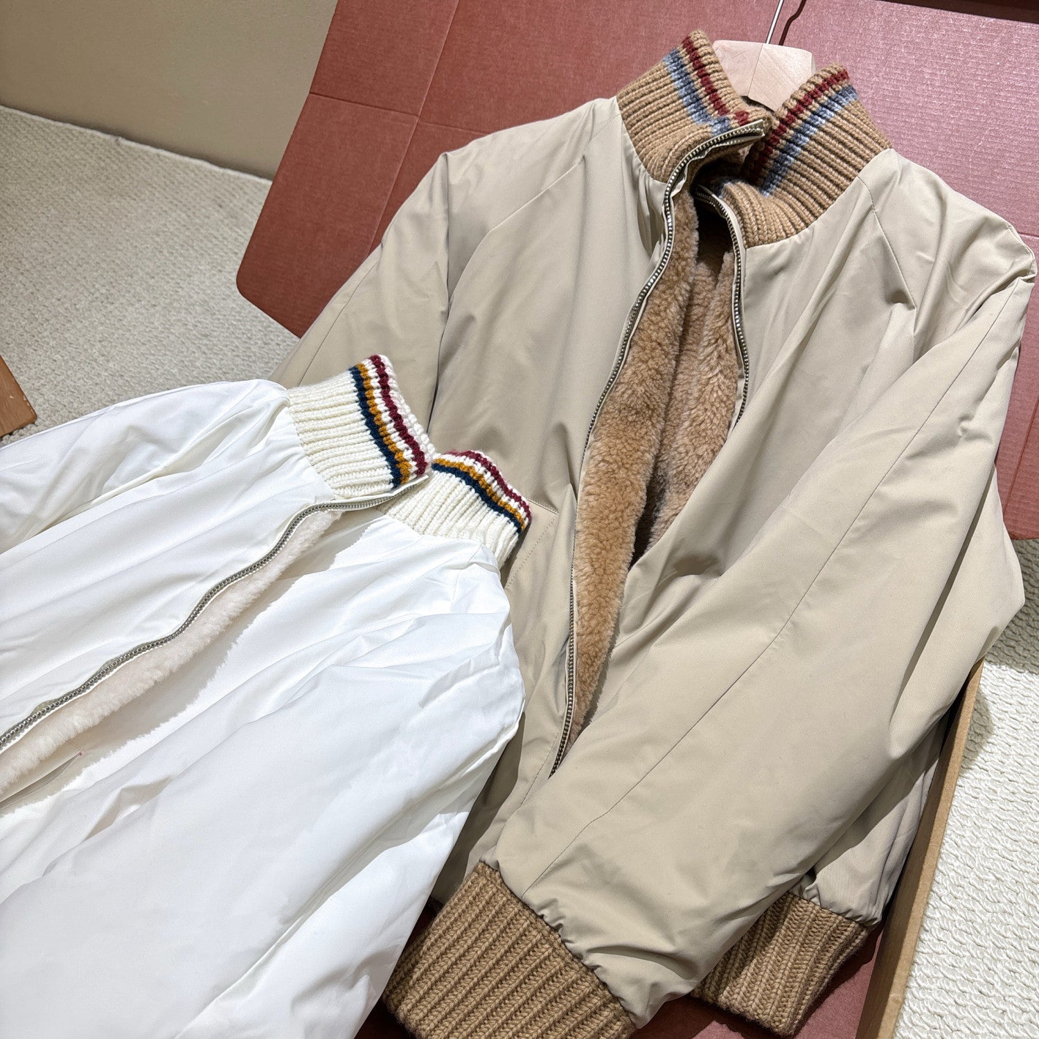 Loro Piana Women's Fall And Winter Color Clashing Knitted Jacquard Splicing Reversible Stand-up Collar Jacket Fashion Casual Elegant Sophisticated Baseball Jacket Jacket Ngvp #2651