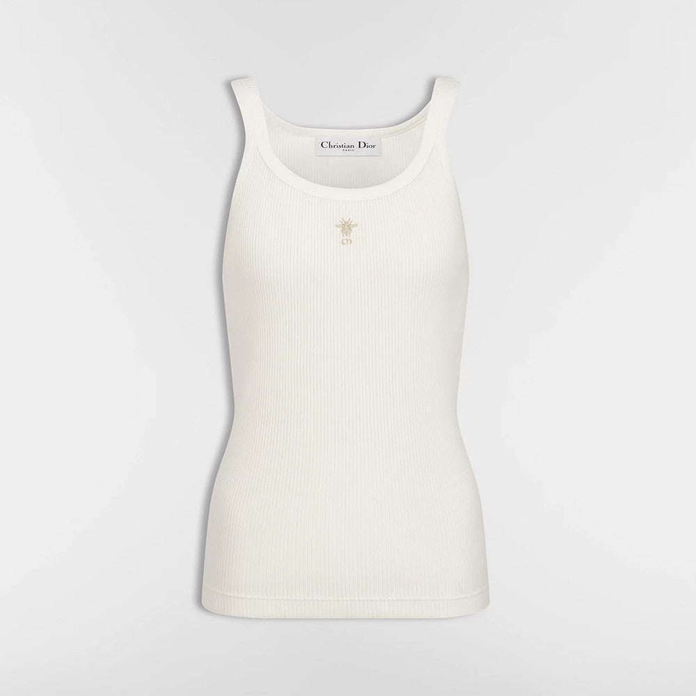 DIOR Tank Top Ecru Ribbed Cotton and Linen Jersey #376143