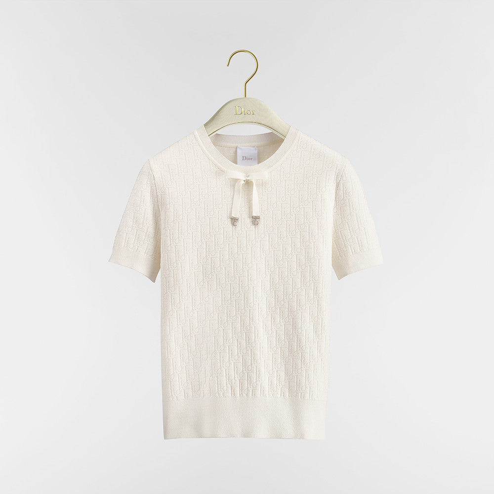 DIOR Short-Sleeved Sweater Ecru Dior Oblique Technical Jacquard #377959