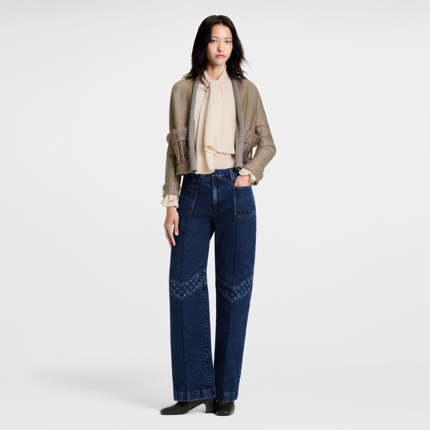 LOUIS VUITTON Monogram Accent Raw Denim Jeans #377124