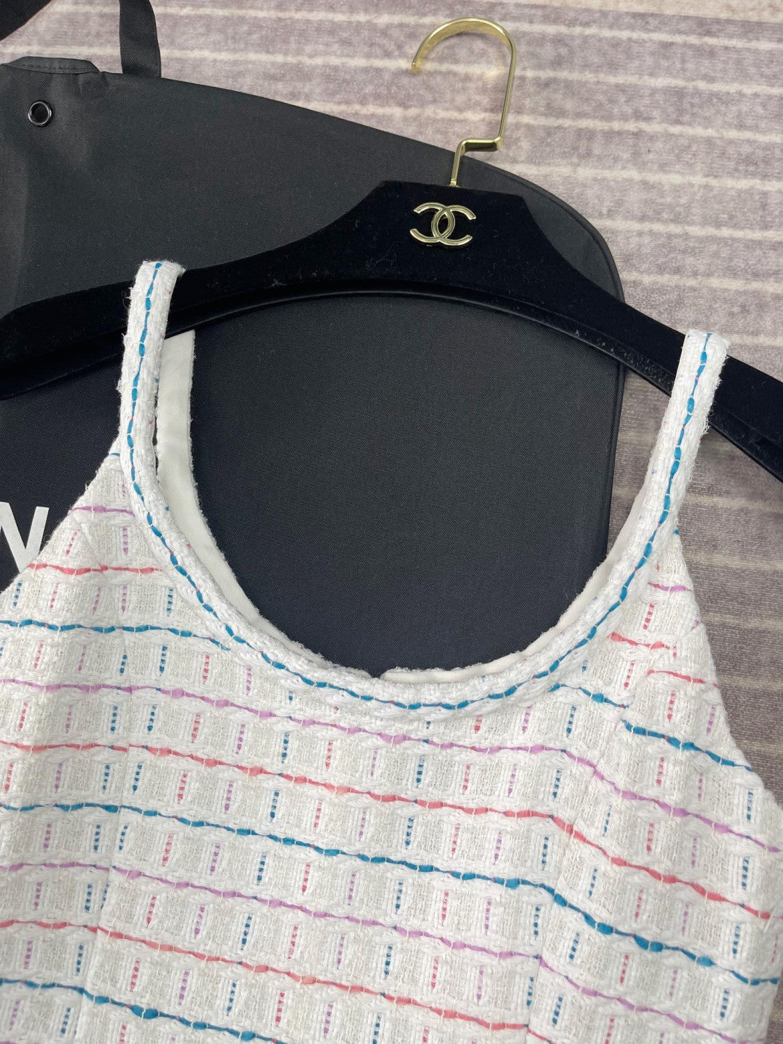 Chanel Dress Tweed White Blue Purple Pink #335874