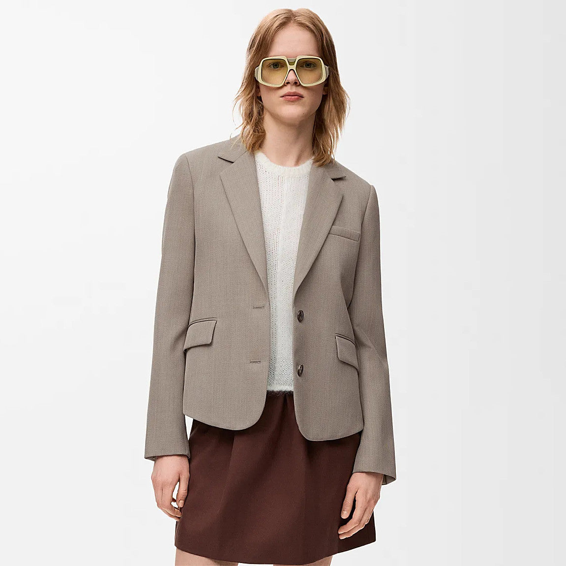 Loewe Women's Spring/fall Classic Solid Color V Neck Single Button Long Sleeve Blazer Paired With Solid Color Elastic Waist Straight Leg Suit Pants Suit Set #79228