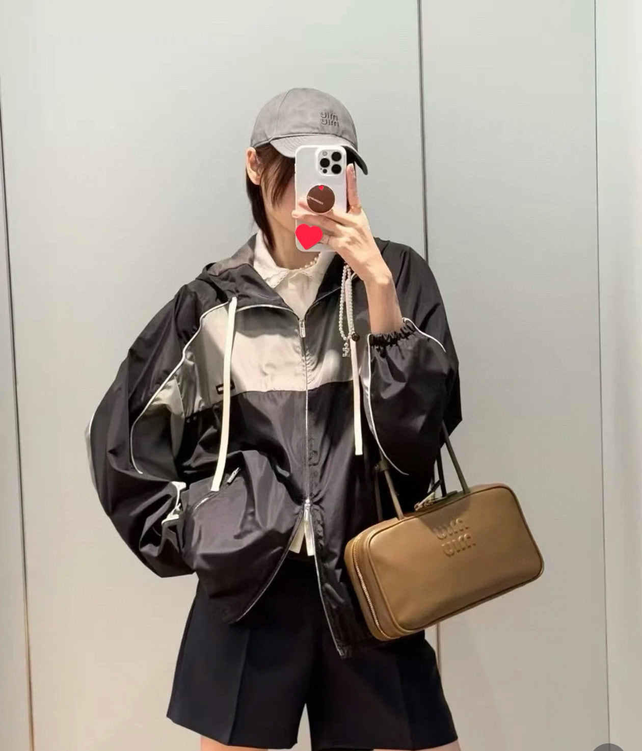 MiuMiu Women's Spring/Summer Striped Color-Block Logo Zipper Hooded Oversized Short Jacket #81594