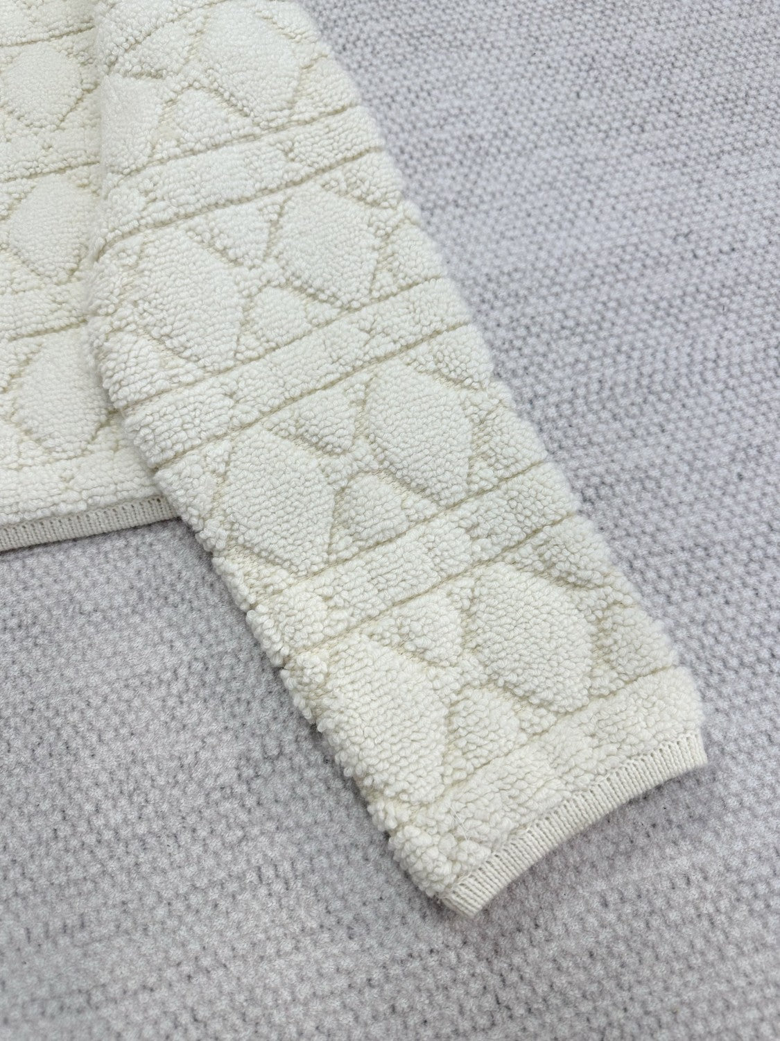 DiorZip Hooded Cardigan White Sheep Wool Blend Textured Knit Cannage #332748