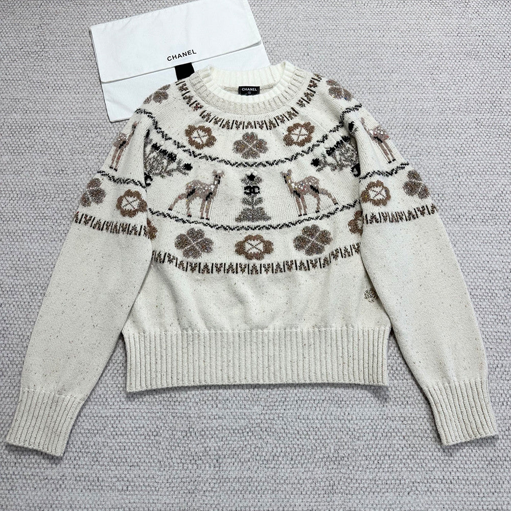 Chanel Pullover Cashmere Ecru Beige Black #334447